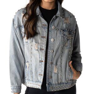 $140 NEW RAIDERETTES STUDDED DENIM JACKET Women's XL